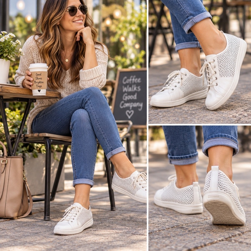 FitFlop Rally White Leather Perforated Lace Up Sneakers K36-194 Womens 7.5